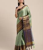Light green woven cotton silk saree with blouse