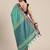 Turquoise woven cotton silk saree with blouse