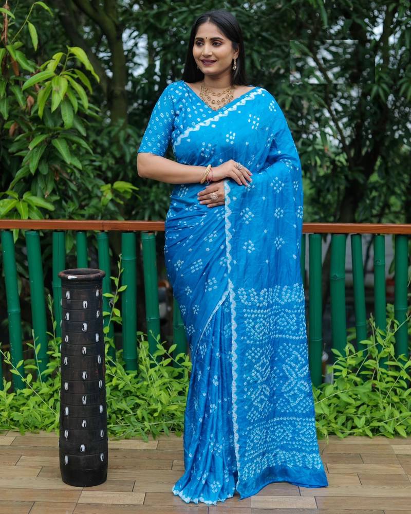SKY-BLUE BANDHANI SILK SAREE