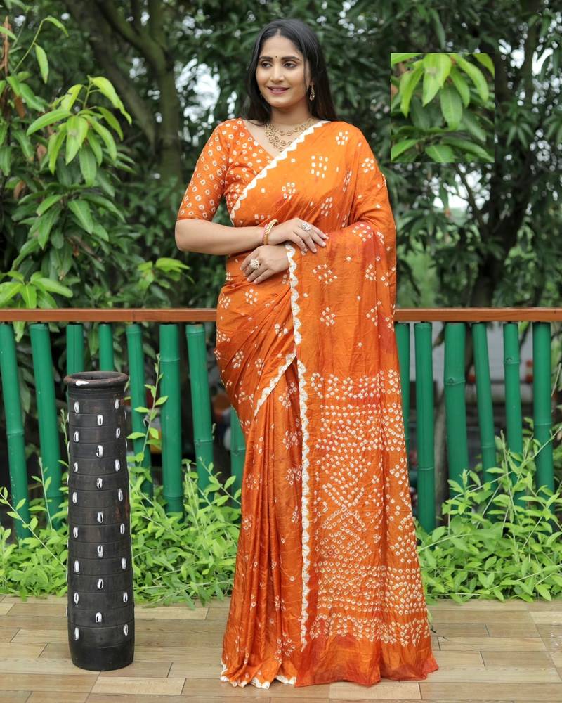 ORANGE BANDHANI SILK SAREE