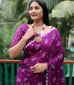 Purple Bandhani Silk Blend Saree