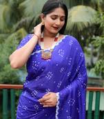 BLUE BANDHANI SILK SAREE
