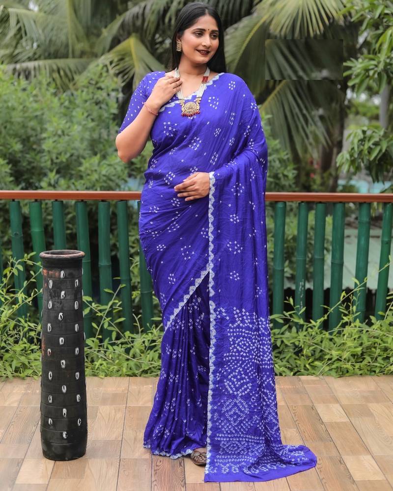 BLUE BANDHANI SILK SAREE
