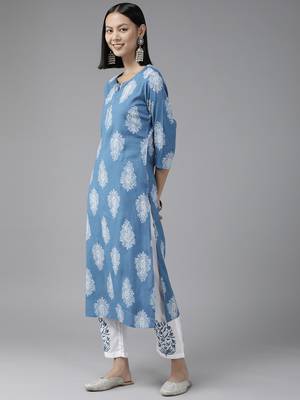 Blue printed rayon ethnic-kurtis 2