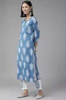 Blue printed rayon ethnic-kurtis