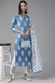 Blue printed rayon ethnic-kurtis
