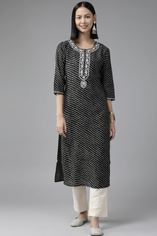 Black embroidered silk kurtas-and-kurtis