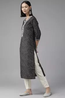 Black embroidered silk kurtas-and-kurtis