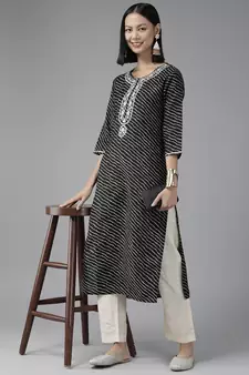Black embroidered silk kurtas-and-kurtis