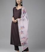 Purple embroidered rayon ethnic-kurtis