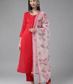 Red embroidered rayon ethnic-kurtis