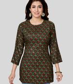 Green printed rayon short-kurtis