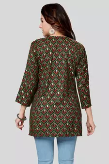Green printed rayon short-kurtis