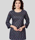 Navy-blue printed rayon short-kurtis