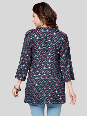 Navy-blue printed rayon short-kurtis 2