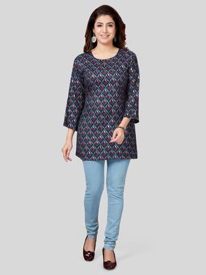 Navy-blue printed rayon short-kurtis 5