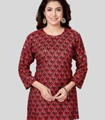Red printed rayon short-kurtis