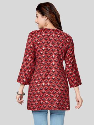 Red printed rayon short-kurtis 2