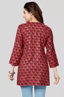 Red printed rayon short-kurtis