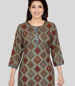 Grey printed rayon short-kurtis