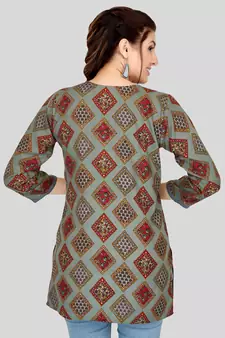 Grey printed rayon short-kurtis