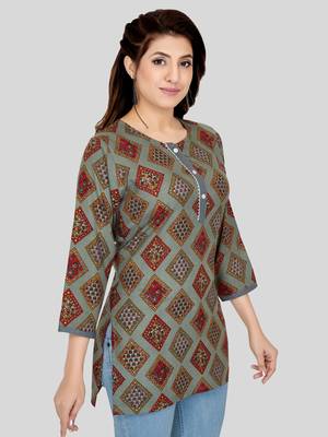 Grey printed rayon short-kurtis 4