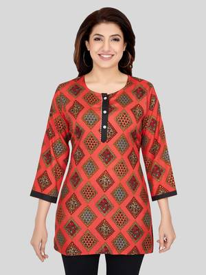 Red printed rayon short-kurtis 1