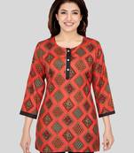 Red printed rayon short-kurtis