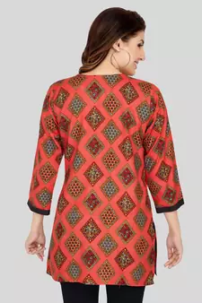 Red printed rayon short-kurtis