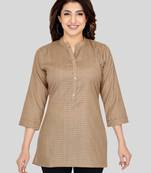 Beige woven cotton silk short-kurtis