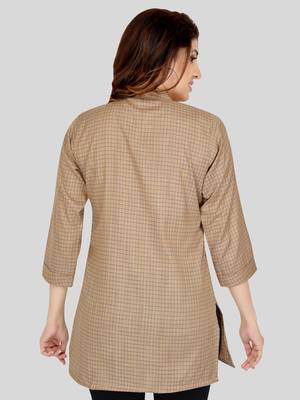 Beige woven cotton silk short-kurtis 2