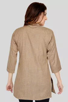 Beige woven cotton silk short-kurtis