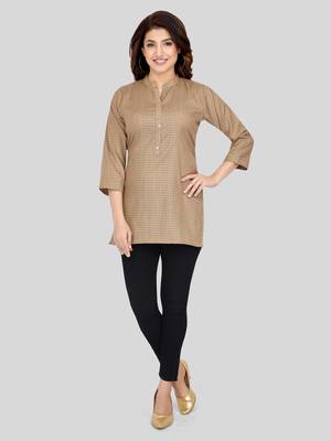 Beige woven cotton silk short-kurtis 5