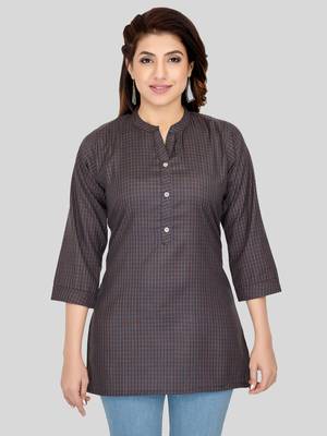 Grey woven cotton silk short-kurtis 1