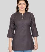 Grey woven cotton silk short-kurtis