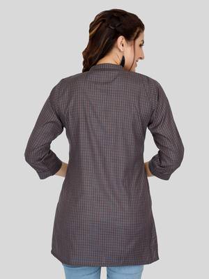 Grey woven cotton silk short-kurtis 2