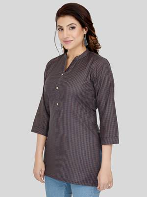 Grey woven cotton silk short-kurtis 3