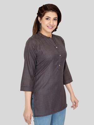Grey woven cotton silk short-kurtis 4