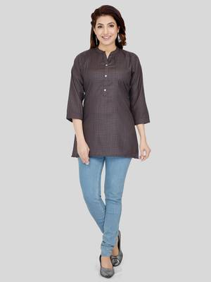 Grey woven cotton silk short-kurtis 5