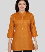 Mustard woven cotton silk short-kurtis