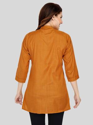 Mustard woven cotton silk short-kurtis 2