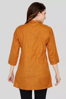 Mustard woven cotton silk short-kurtis