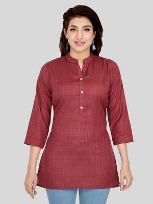 Maroon woven cotton silk short-kurtis 1