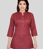 Maroon woven cotton silk short-kurtis