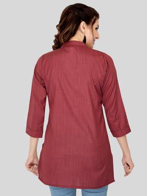 Maroon woven cotton silk short-kurtis 2