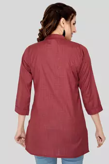 Maroon woven cotton silk short-kurtis