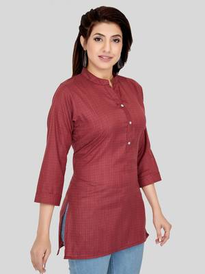 Maroon woven cotton silk short-kurtis 4