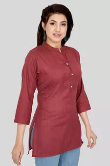 Maroon woven cotton silk short-kurtis