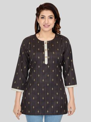 Black woven cotton silk short-kurtis 1