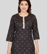 Black woven cotton silk short-kurtis